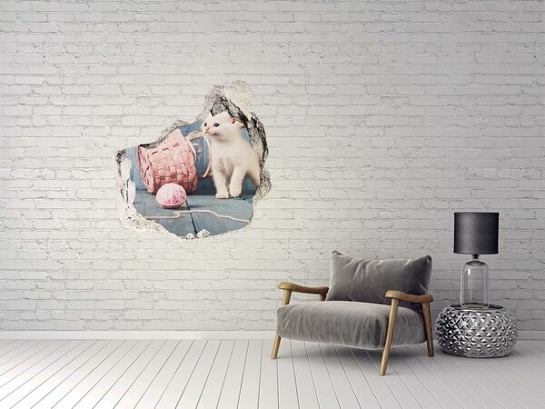 Díra 3D fototapeta nástěnná Bílá kočka nd-p-163933928