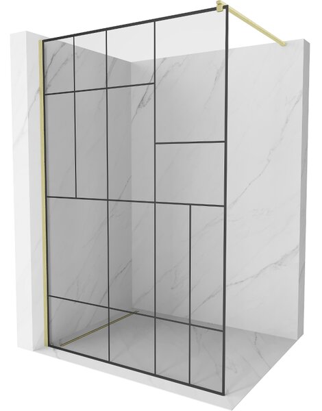 Mexen Kioto, sprchová zástěna Walk-In 80 x 200 cm, 8mm čiré sklo černý vzor, ​​zlatý matný profil, 800-080-101-55-78