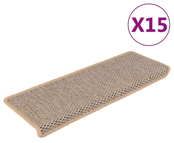 Samolepicí nášlapy na schody sisal 15ks 65x21x4cm světle béžové 326892
