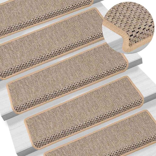Samolepicí nášlapy na schody sisal 15ks 65x21x4cm světle béžové 326892