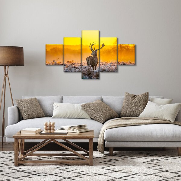 Obraz - Jelen při východu slunce (125x70 cm)