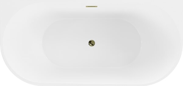 Mexen Oval, volně stojící nástěnná vana 150 x 75 cm, bílá-černá, zlatý lesklý přepad, 52671507575-50
