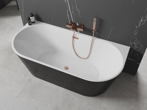 Mexen Oval volně stojící vana u stěny 160 x 80 cm, bílá/černá, přepad měď kartáčovaná - 52671608075-65