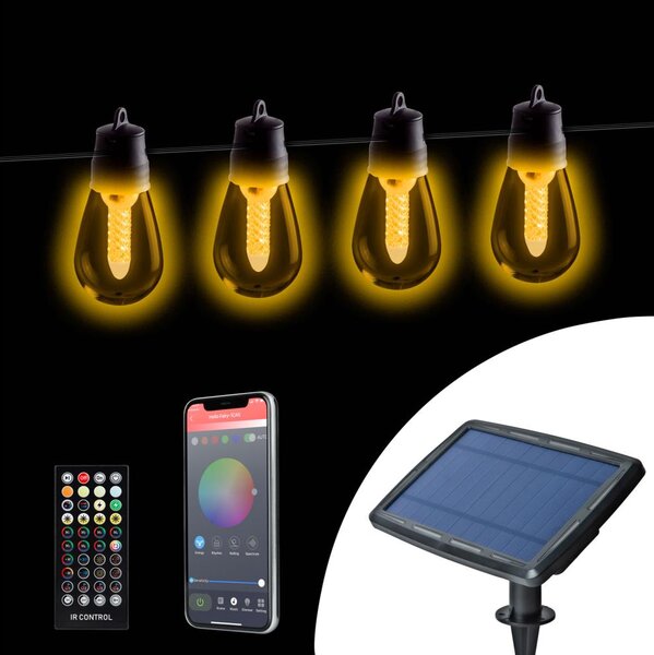 LED Stmívatelný solární řetěz 25xLED/1,5W/3,7/5V 2200 mAh 15 m IP65 černá + DO