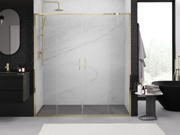 Mexen Exo dvoukřídlé posuvné sprchové dveře 170 cm, transparentní, zlaté - 8152-170-000-50-00