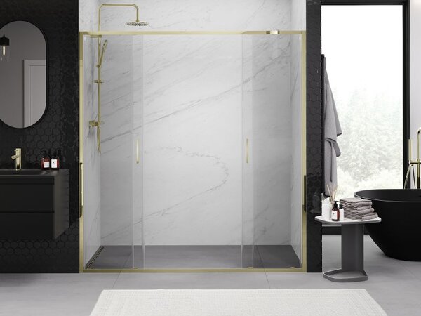 Mexen Exo dvoukřídlé posuvné sprchové dveře 170 cm, transparentní, zlaté - 8152-170-000-50-00