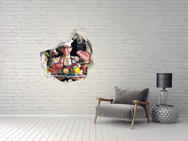 Nálepka 3D díra na zeď Kuchař recepty nd-p-179590171