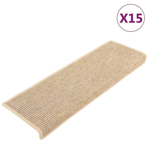 Schodové rohože 15 ks 65 x 21 x 4 cm světle béžové s obdélníkovým okrajem 326909
