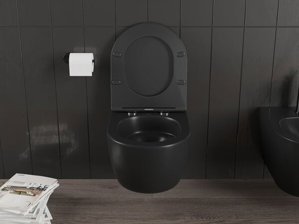 Mexen Carmen WC mísa Rimless Tornado se zpomalujícím sedátkem slim, duroplast, černá mat - 30881085T