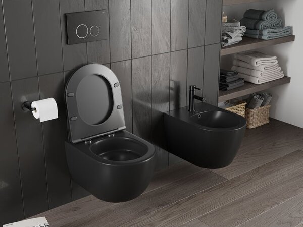 Mexen Carmen WC mísa Rimless Tornado se zpomalujícím sedátkem slim, duroplast, černá mat - 30881085T