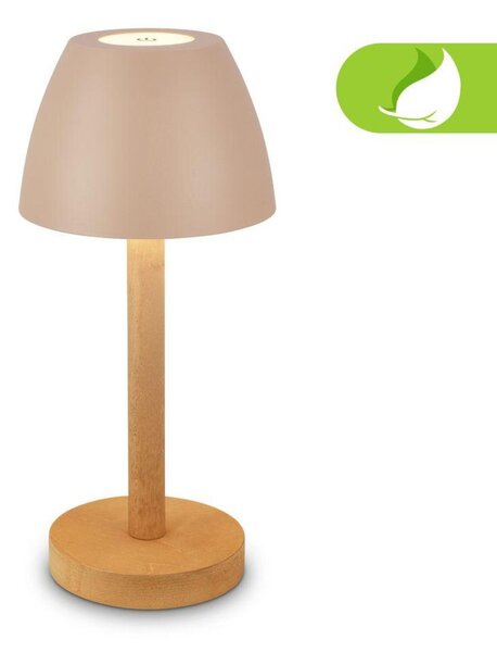 BRILONER Serina Wood stolní lampa - 2,5W, 200lm, bezdrátová, LED, dotykový vypínač, IP44, stmívatelná, béžová/dřevo 7661011