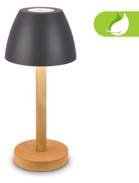BRILONER Serina Wood stolní lampa - 2,5W, 200lm, bezdrátová, LED, dotykový vypínač, IP44, stmívatelná, antracit/dřevo 7661015