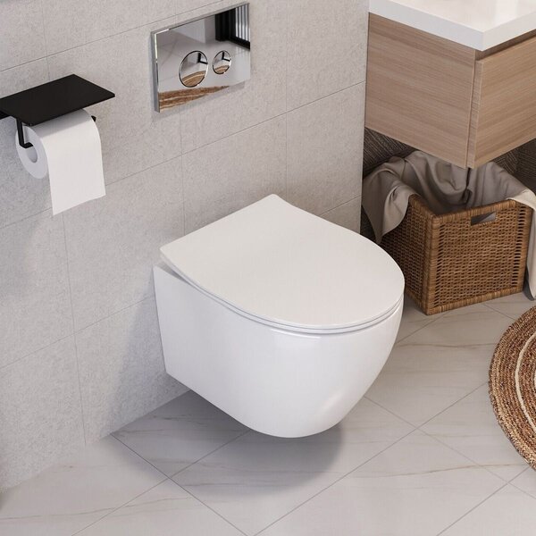 Sada závěsné WC mísy REA CARLO Flat Mini Rimless + závěsného Bidetu REA CARLO Mini