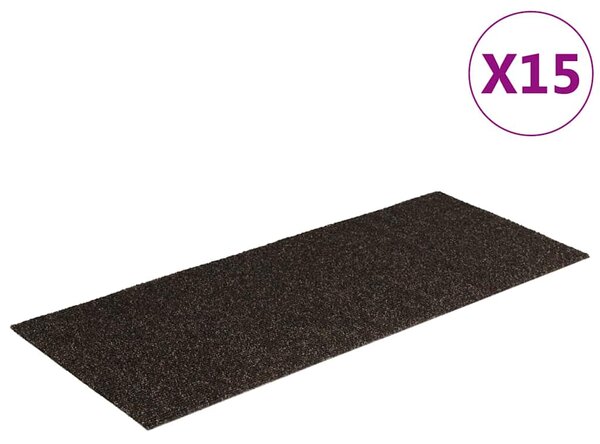 Schodové rohože samolepicí 15 ks 60 x 25 cm tmavě hnědé obdélníkové 326919