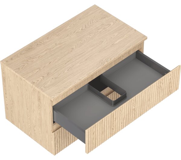 Mexen Rivel koupelnová skříňka pod umyvadlo 80 cm s deskou, 2 zásuvky, rýhovaná, dub - 91A20-08047-2-BFFC81