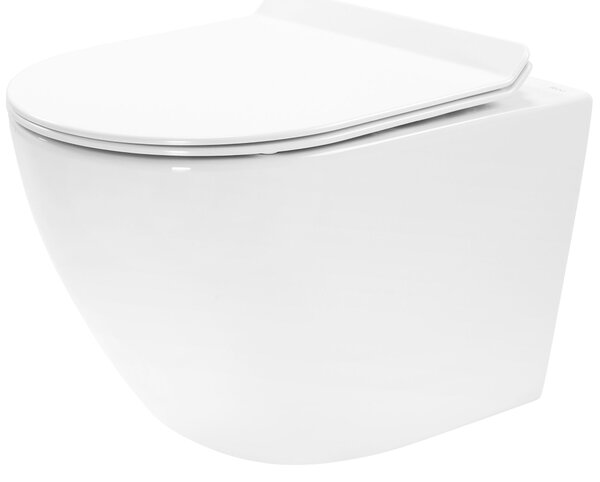 Rea Carter Rimless, závěsné WC mísa 490x370x325 mm + toaletní WC sedátko, bílá lesklá, REA-C1400