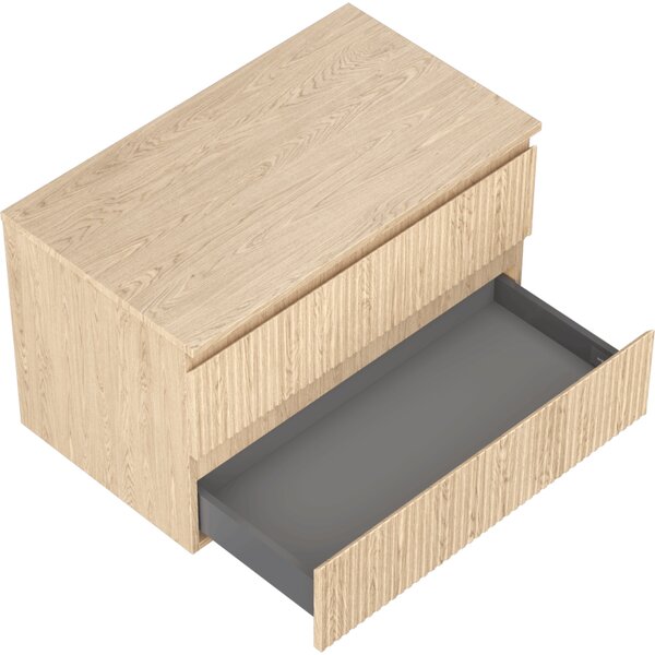 Mexen Rivel koupelnová skříňka pod umyvadlo 80 cm s deskou, 2 zásuvky, rýhovaná, dub - 91A20-08047-2-BFFC81