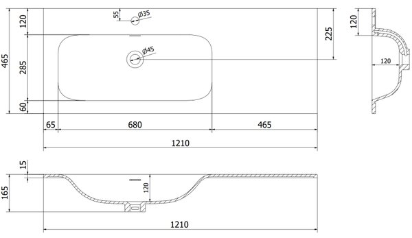 Mexen Rivel, koupelnová skříňka 120 cm s umyvadlem Vela vlevo, 1S, 1D, drážkovaná, grafitová matná/bílá matná, 91A23-12047-3-BBFF66-W23L01