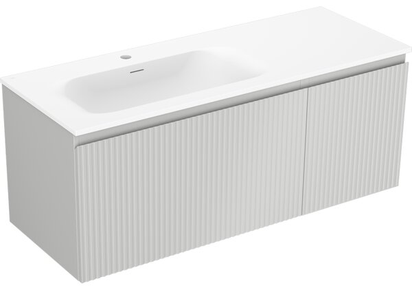 Mexen Rivel koupelnová skříňka 120 cm s umyvadlem Vela levá, 1S, 1D, drážkovaná, šedá mat/bílá mat