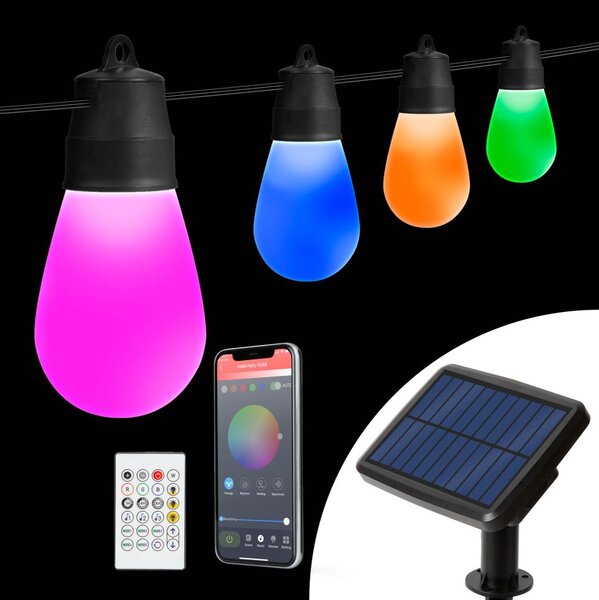 LED RGBIC Ssolární řetěz 15xLED/1,3W/3,7V 2200 mAh 8 m IP65 černá + DO