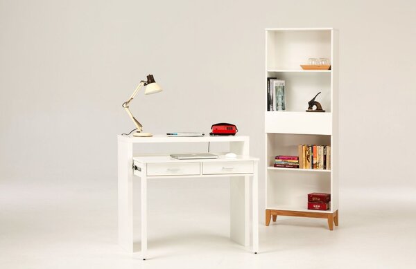 Bílá knihovna Woodman Blanco s dubovou podnoží 180 x 62 cm