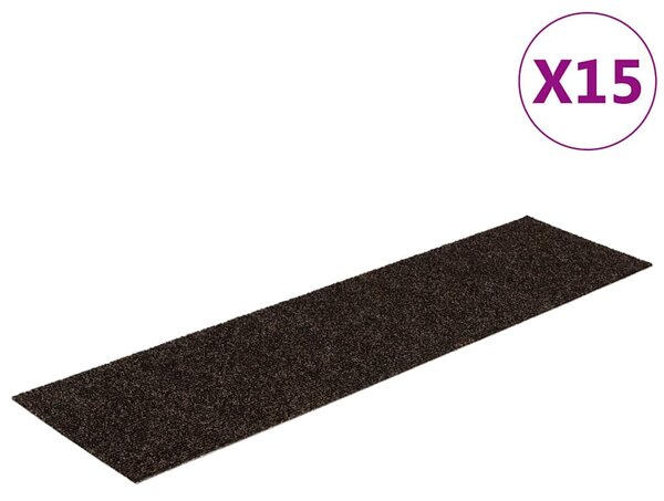Schodové rohože samolepicí 15 ks 76 x 20 cm tmavě hnědé obdélníkové 326931