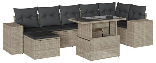 8dílná zahradní sedací souprava a podušky světle šedá polyratan 3269322