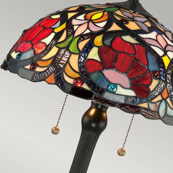 QUOIZEL Stolní lampa Larissa ve stylu Tiffany, Bronz / starožitná mosaz, Obývací pokoj / jídelna, Sklo, Tiffany