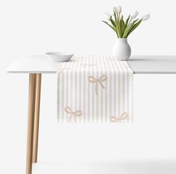 Goldea běhoun na stůl 100% bavlněné plátno - latte mašličky s proužky 20x120 cm