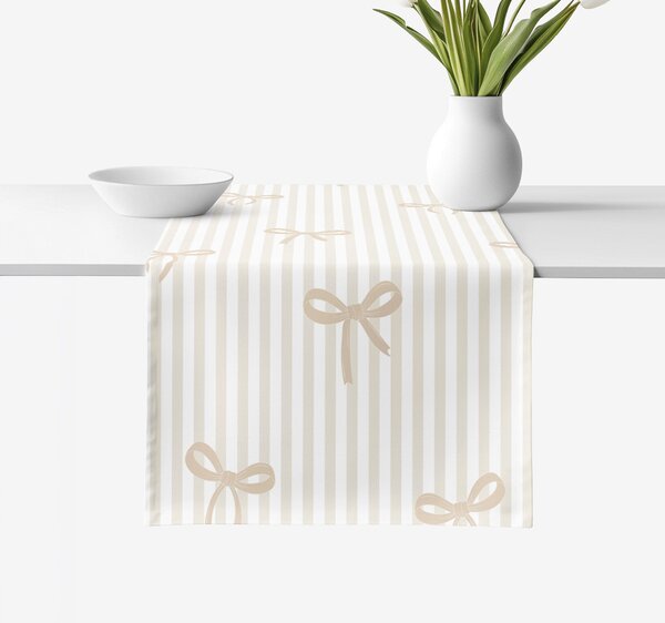 Goldea běhoun na stůl 100% bavlněné plátno - latte mašličky s proužky 20x120 cm
