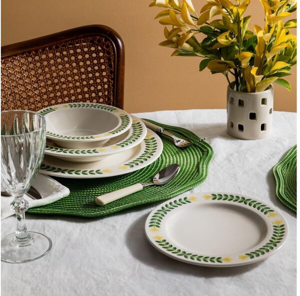Jídelní sada 24 ks bílá/zelená/žlutá/porcelán