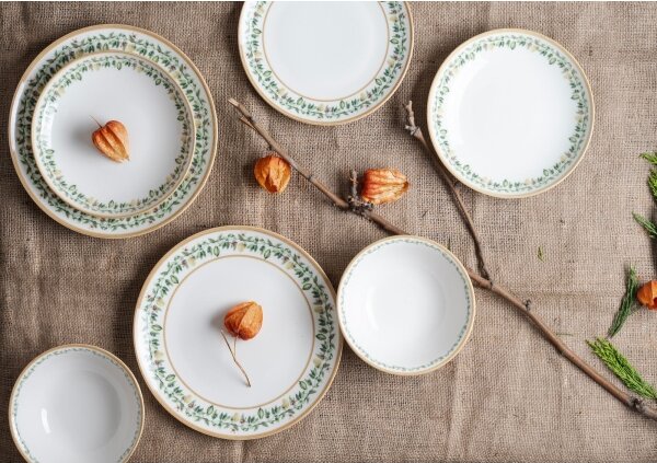 Jídelní sada 24 ks krémová/béžová/zelená/porcelán