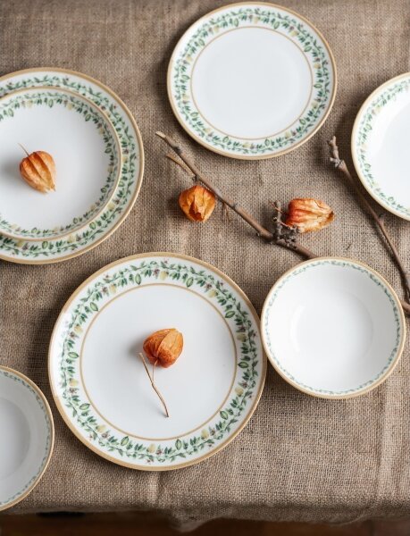 Jídelní sada 24 ks krémová/béžová/zelená/porcelán
