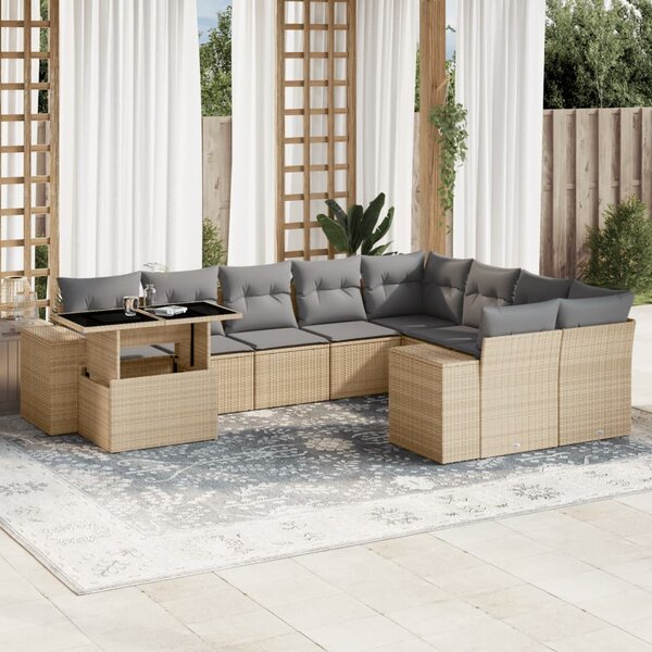 10dílná zahradní sedací souprava s poduškami béžová polyratan 3269399