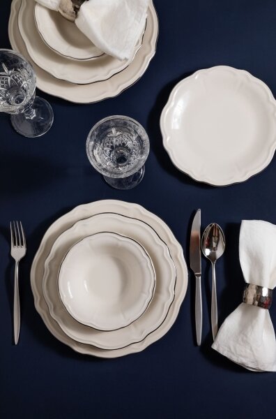 Jídelní sada 24 ks bílá/stříbrná/porcelán