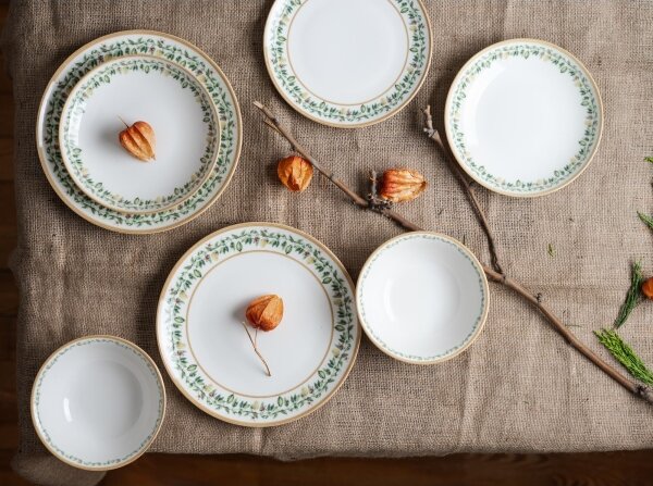 Jídelní sada 24 ks krémová/béžová/zelená/porcelán