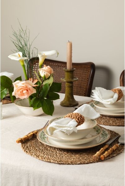 Jídelní sada 24 ks krémová/béžová/zelená/porcelán