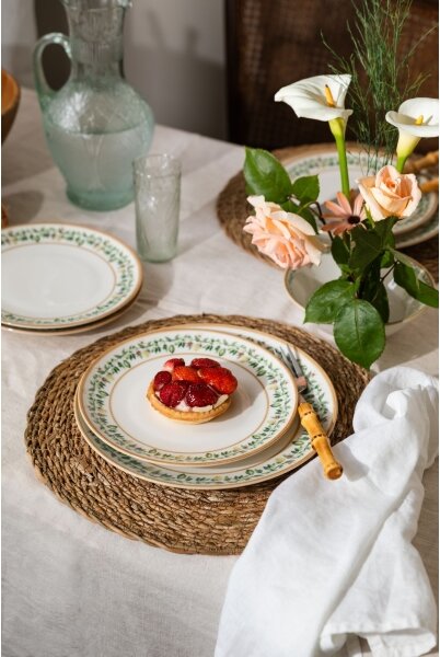Jídelní sada 24 ks krémová/béžová/zelená/porcelán