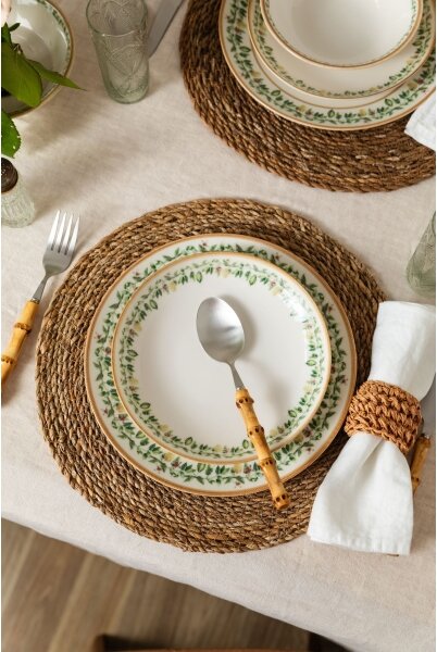 Jídelní sada 24 ks krémová/béžová/zelená/porcelán