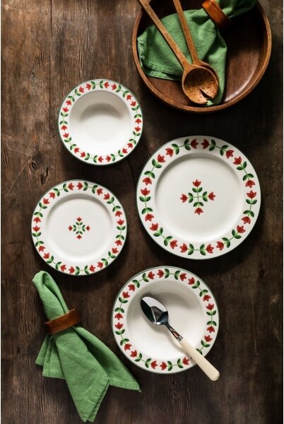 Jídelní sada 24 ks bílá/červená/zelená/porcelán