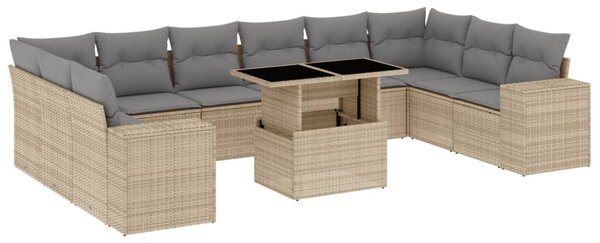 11dílný zahradní sedací souprava s poduškami béžový polyratan 3269409