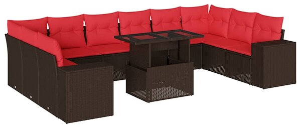 11dílná zahradní sedací souprava s polštáři hnědá polyratan 3269414