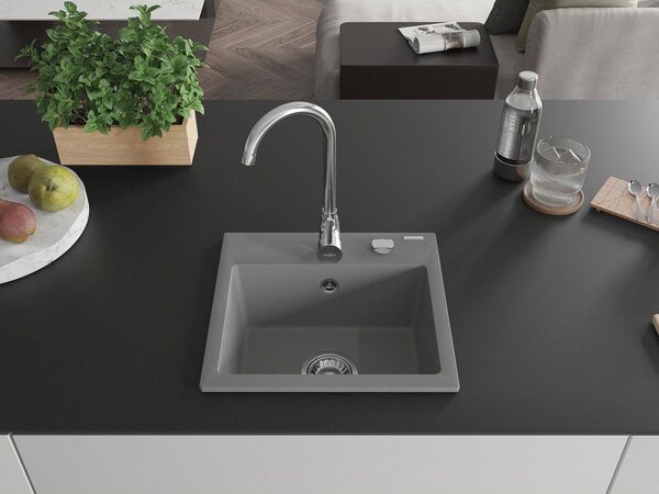 Mexen Milo žulový dřez s jednou komorou 435 x 410 mm, šedý, sifon chrom - 6505441000-71