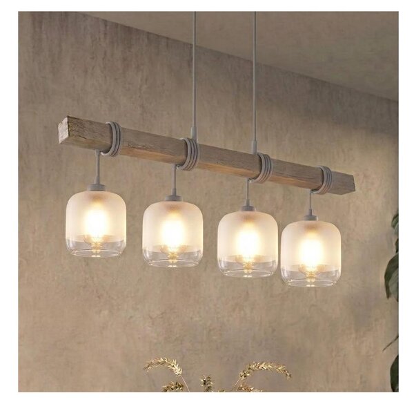 Brilagi - Lustr na lanku WOOD GLASS 4xE27/60W/230V borovice/šedá/bílá