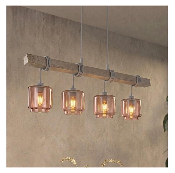 Brilagi - Lustr na lanku WOOD GLASS 4xE27/60W/230V borovice/šedá/kouř béžová