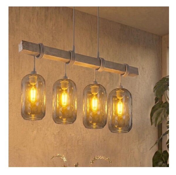 Brilagi - Lustr na lanku WOOD GLASS 4xE27/60W/230V borovice/šedá/kouř šedá