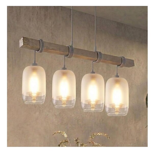Brilagi - Lustr na lanku WOOD GLASS 4xE27/60W/230V borovice/šedá/bílá