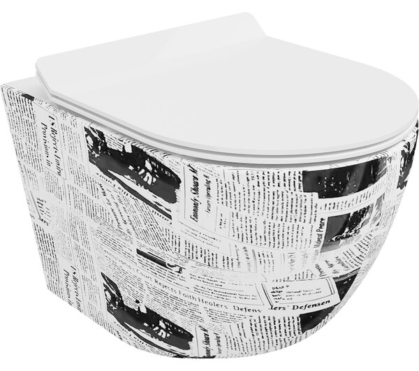 Mexen Lena WC mísa bez okrajů s pomalu padajícím tenkým sedátkem, duroplast, bílý vzor - 30224099