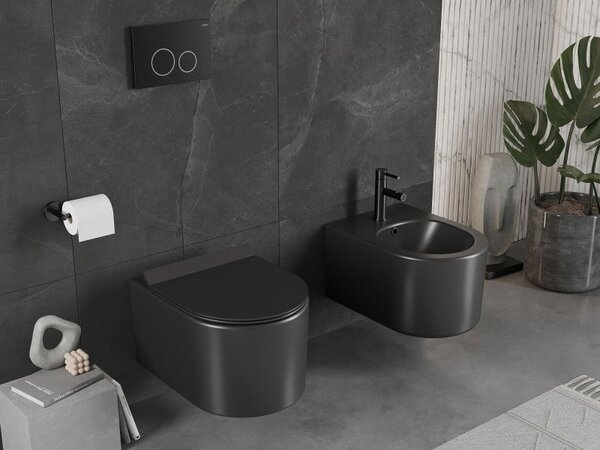 Mexen Sofia WC mísa Rimless s pomalu sklápějícím slim sedátkem, duroplast, černá matná - 30540185
