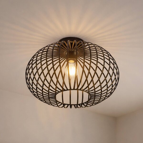 Lindby Stropní světlo Rosalea, mosazná barva, kov, 40 cm, E27, stmívatelný, Černá, Obývací pokoj / jídelna, kov, Moderní